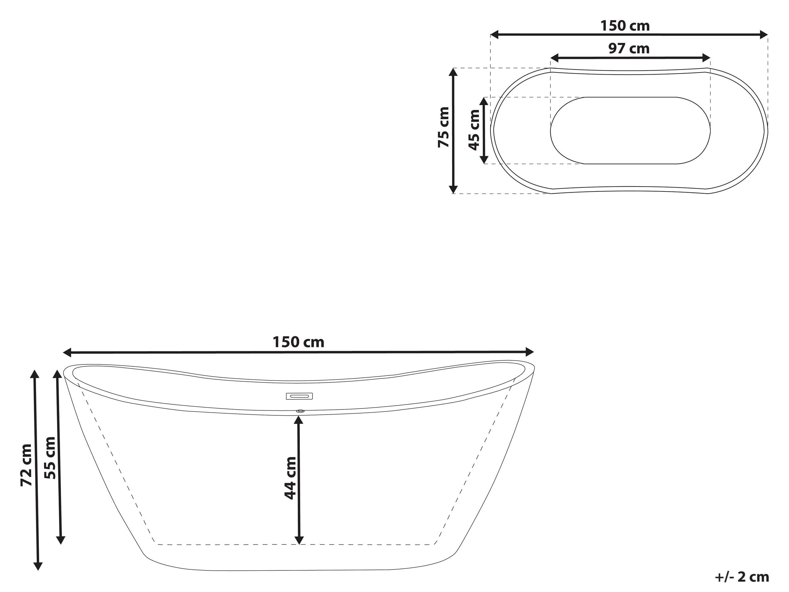 Bañera independiente de acrílico blanco negro con rebosadero 150 cm moderno Antigua