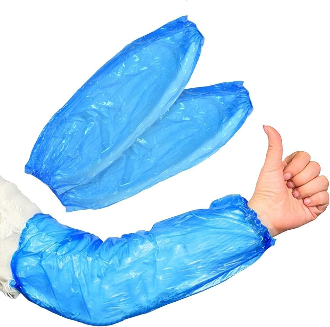 Hot Bargains Unisex Blue Disposable Arm Sleeves, Polyethylene Waterproof Oversleeves For Cleaning And Medical Use, One Size, Pack Of 500