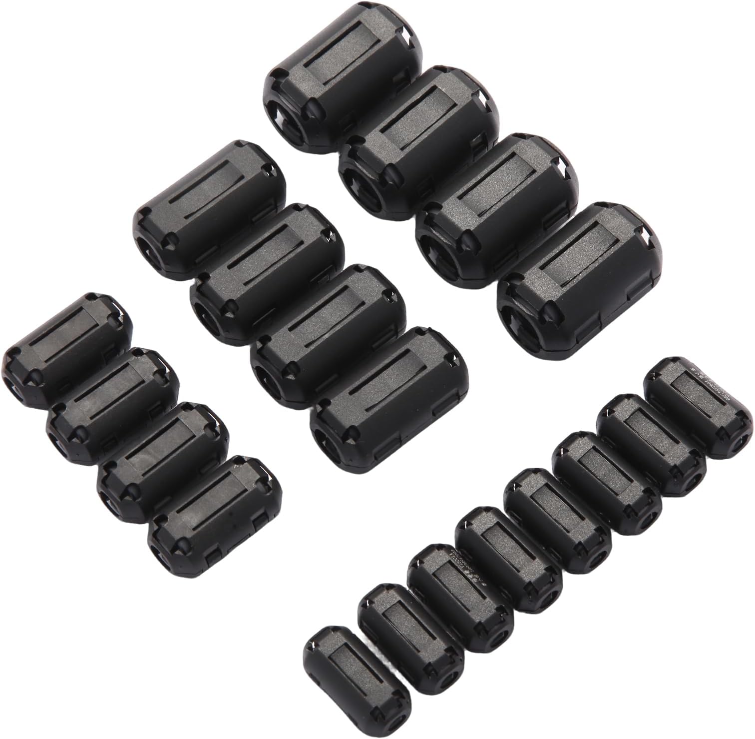 20-Piece Multi-Size Clip-On Ferrite Ring Core Set – Snap-On Ferrite Beads for EMI/RFI Noise Suppression, Fits 0.14/0.28/0.35/0.51 in Cables (3.5/7/9/13 mm)