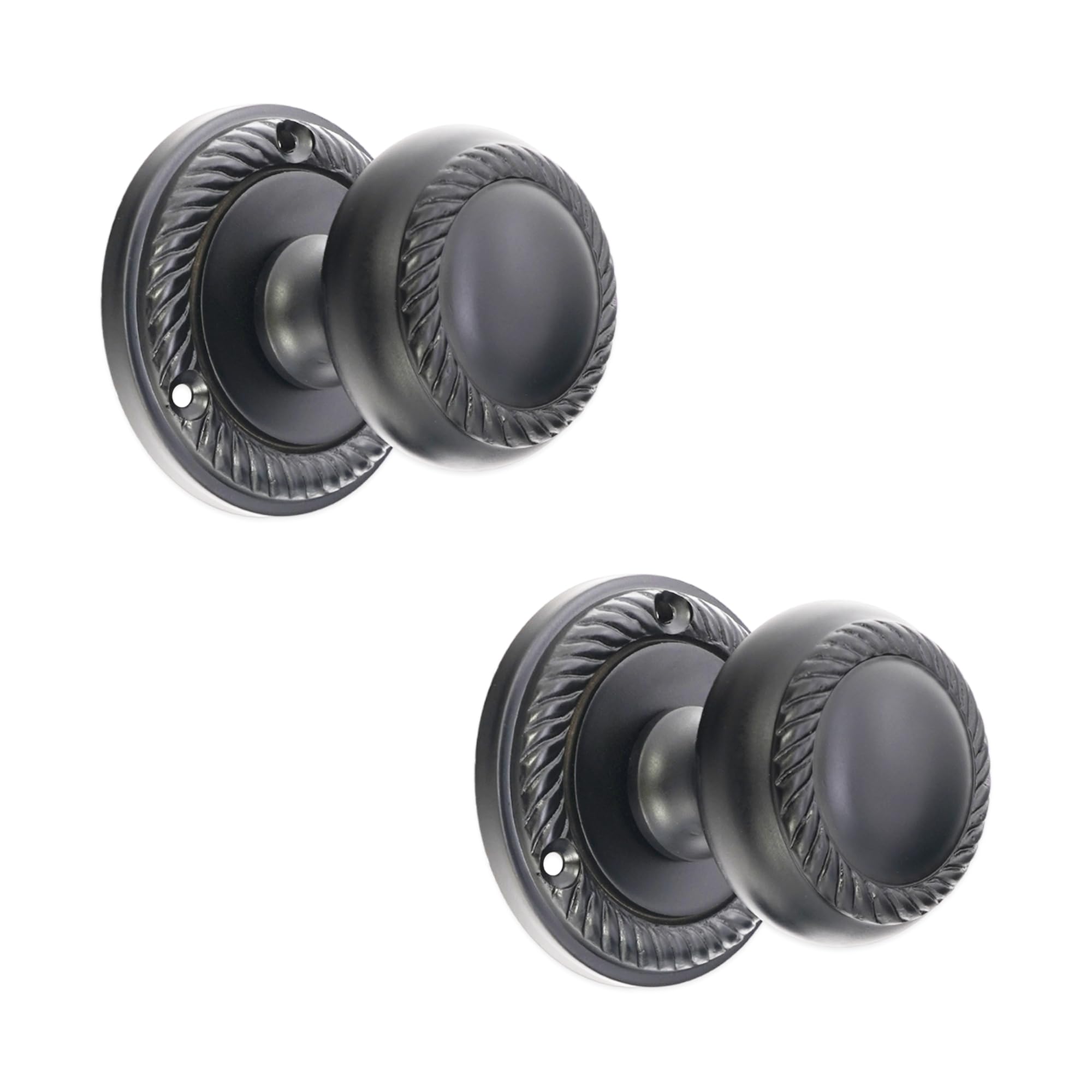 Infinity Decor Solid Brass Heavy Duty Sprung Georgian Round Mortice Door Knobs Pull Handles Set 50mm (Matt Black) — image 1