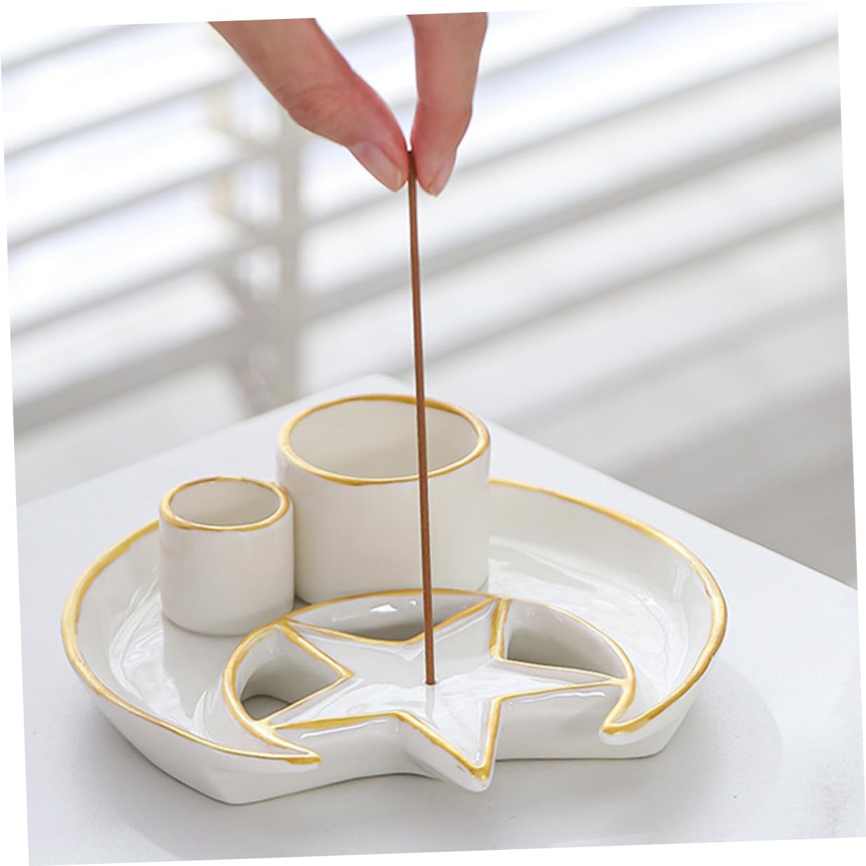 SHINEOFI Quemador de Incienso de Cerámica Multifunción Aroma a Hierbas, Bandeja Decorativa Día y Noche, Porta Incienso para Varillas, Adecuado para Aromaterapia y Decoración del Hogar