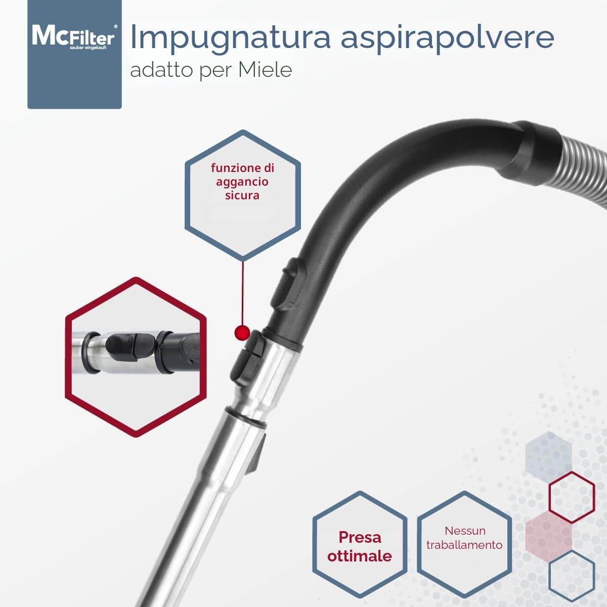 McFilter - Tubo telescopico adatto per tutti gli aspirapolvere Miele, ad esempio, S2, S4, S5, S6, S8, C1, C2, C3, in acciaio inox, con funzione clic