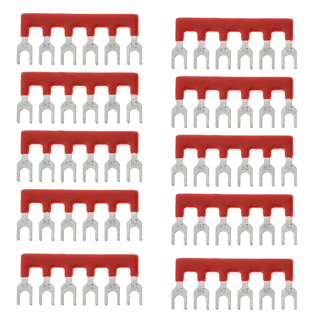 10x Fork Type Pre Insulated Terminal Block Strip, 6 Positions, Red