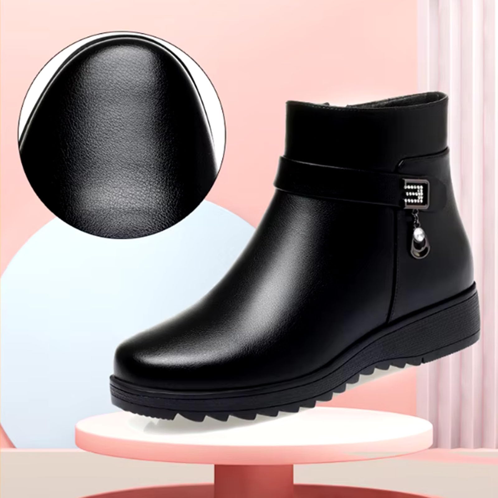 Orthopädische Damenstiefel aus echtem Leder, Wolle, einfarbig, Winter, Schnee, Plateau, Lederstiefel, wasserdicht, gefüttert, seitlicher Reißverschluss, flache Stiefeletten