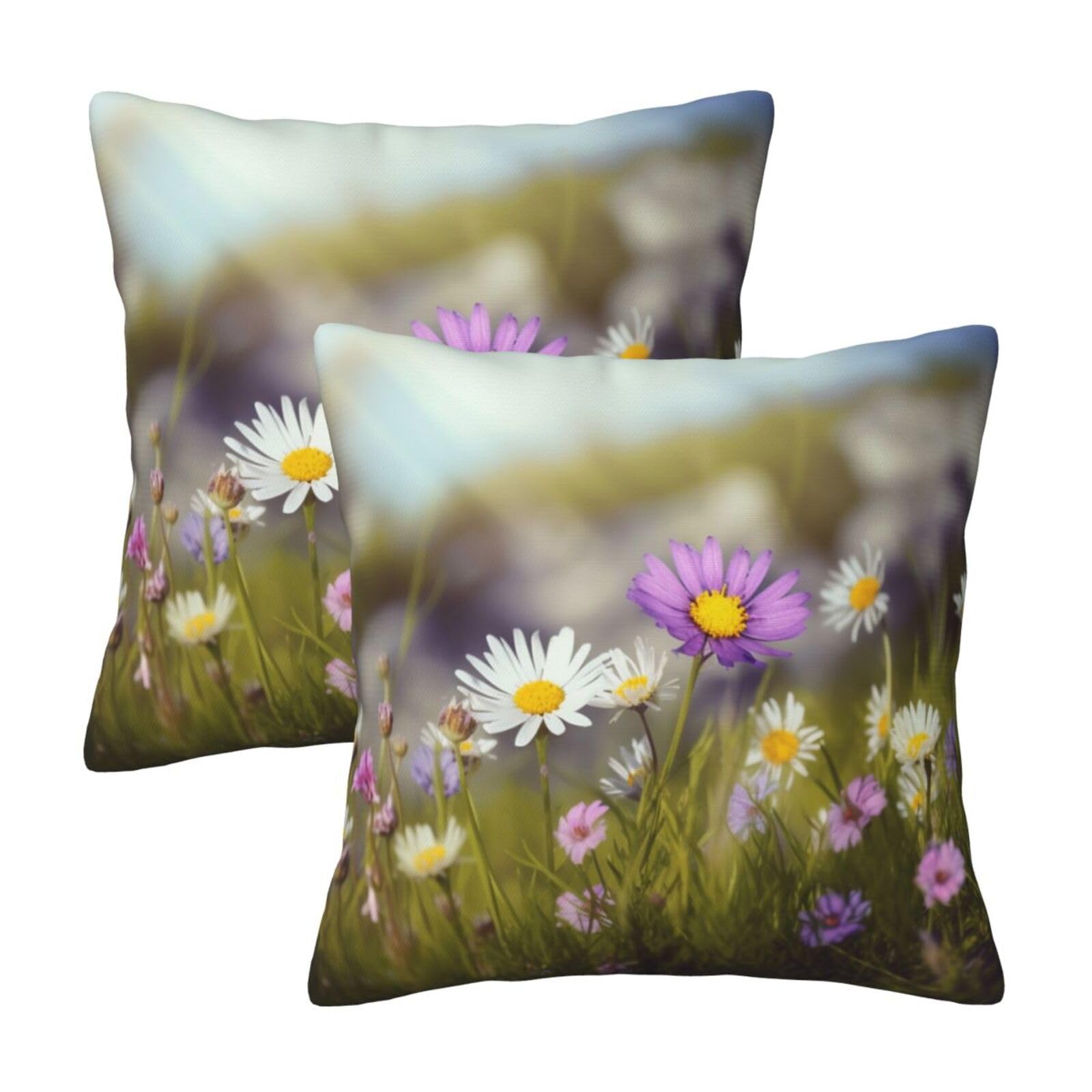 Wild Flower Throw Pillow Cases 2 Pack Square Pillowcases Soft Pillow Protectors for Couch Livingroom Sofa Bed Office Car,30x30 CM