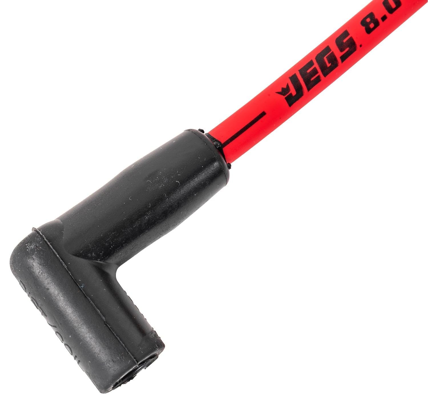 JEGS Red Hot Pow�r Wires | 8mm | Made in USA | for Small and Big Block Ford Engines | Multi-Angle Spark Plug Boot | 90 Degree Male Terminal/Distributor Boots
