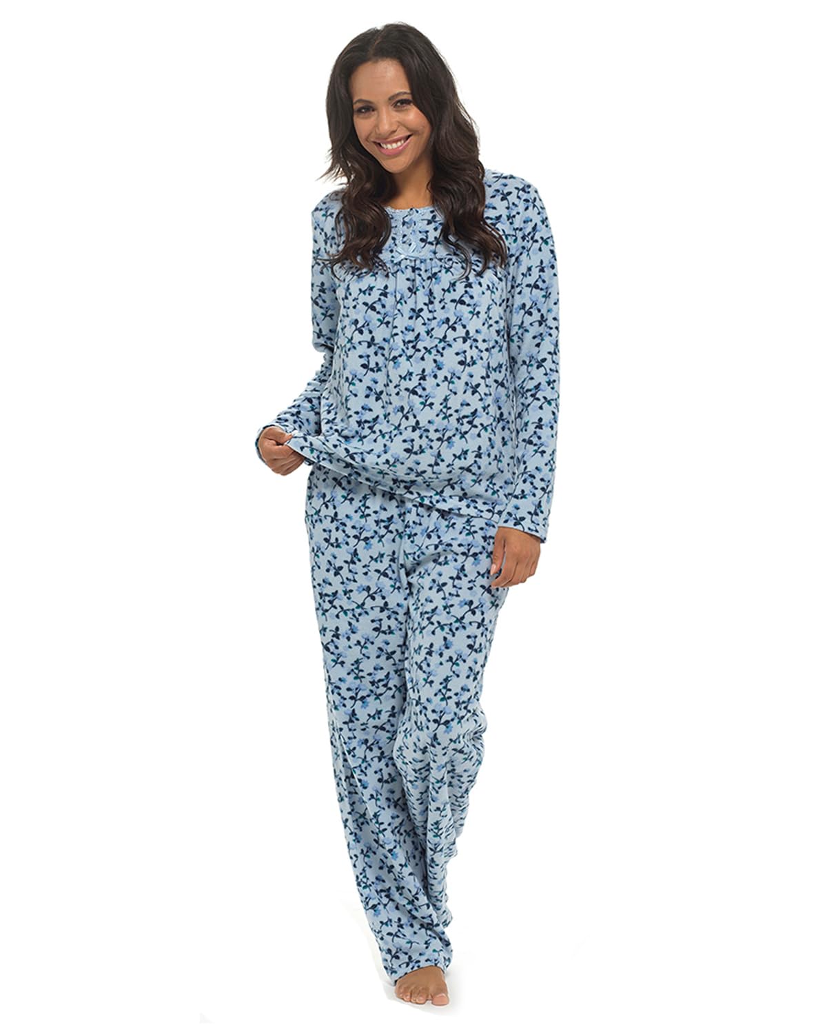 Undercover Ladies Polar Fleece Pyjamas LN404 Blue Floral 18-20