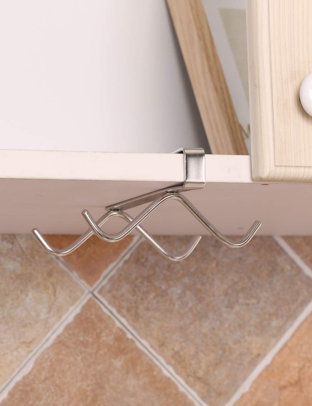 bafvt Coffee Mug Holder, Mugs Rack Under Shelf, Kitchen Storage Drying Rack, 304 Stainless Steel (4 Hooks Sliver)