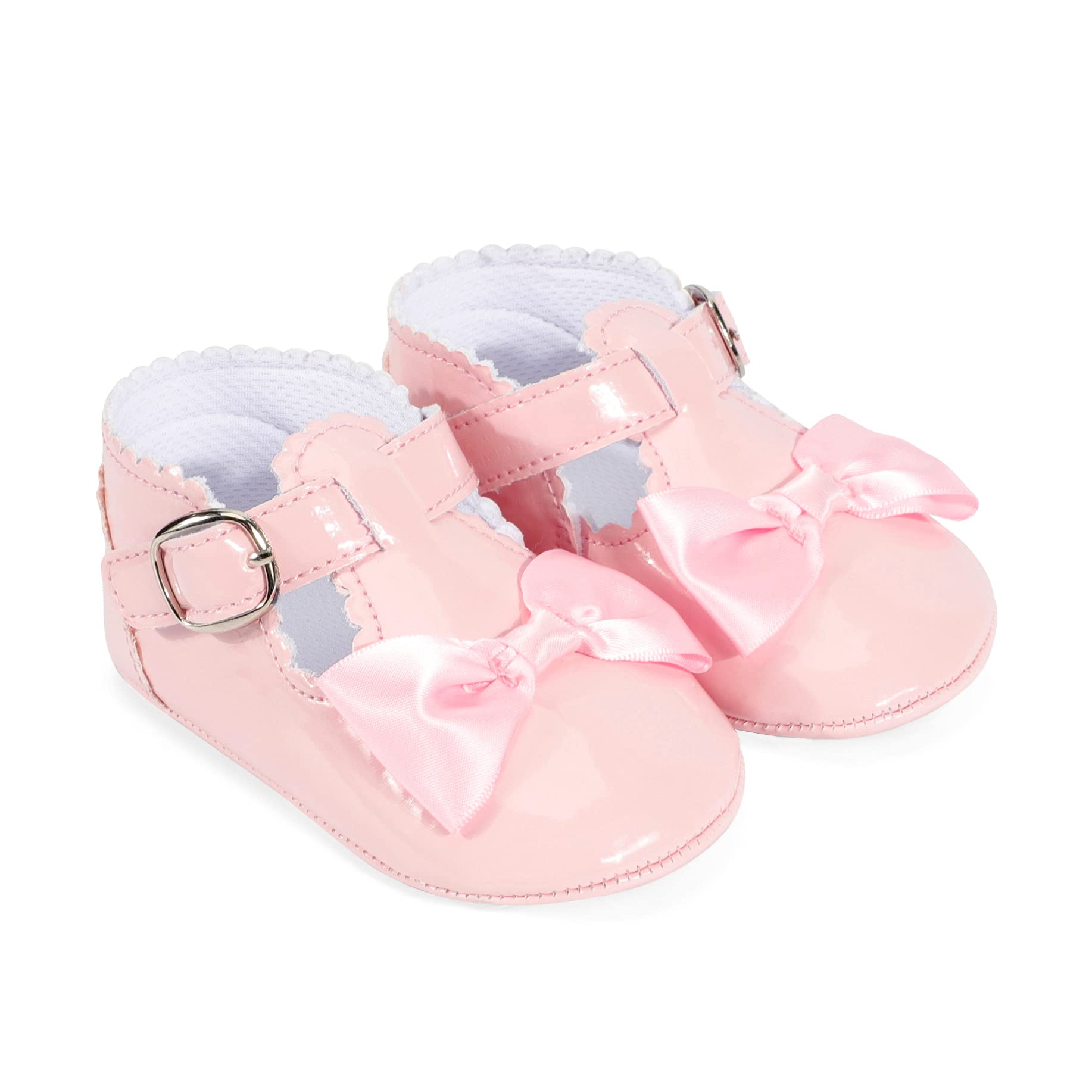 Infant Girls Bowknot Mary Jane Flats Soft Rubber Sole Toddler Sneakers Prewalker Wedding Dress Shoes Pink, 0-6 Months