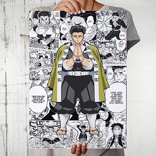 Image of MCSID RAZZ - Demon Slayer - Gyomei Himejima - The Stone Hashira Design A4 Size Poster (With Frame) - Best Gift For Demon Slayer Fans /Best Artifacts To Your Home & Decor /For Anime Fandom
