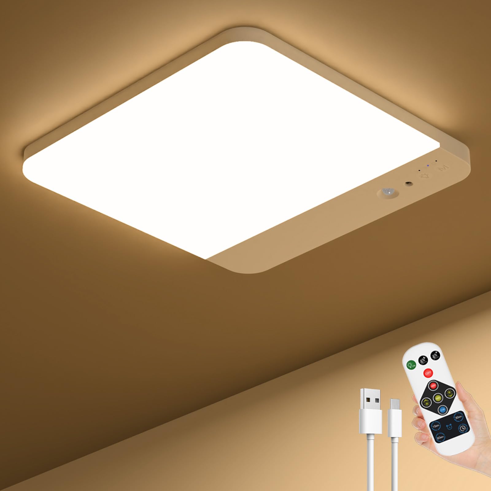Toowell lámpara de batería con detector de movimiento lámpara de techo Baño con batería,1 pieza