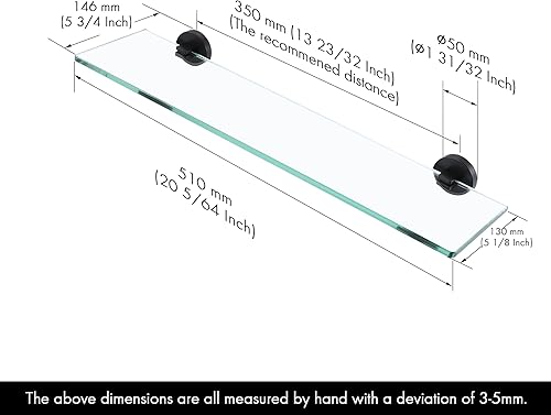 Miniatura 3 de KES Estante de baño de vidrio, estantes de 20.1 pulgadas para baño con estantes flotantes de vidrio templado, montaje en pared de acero inoxidable