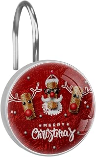 Juego de 12 ganchos para cortina de ducha con diseño de Feliz Navidad, color rojo