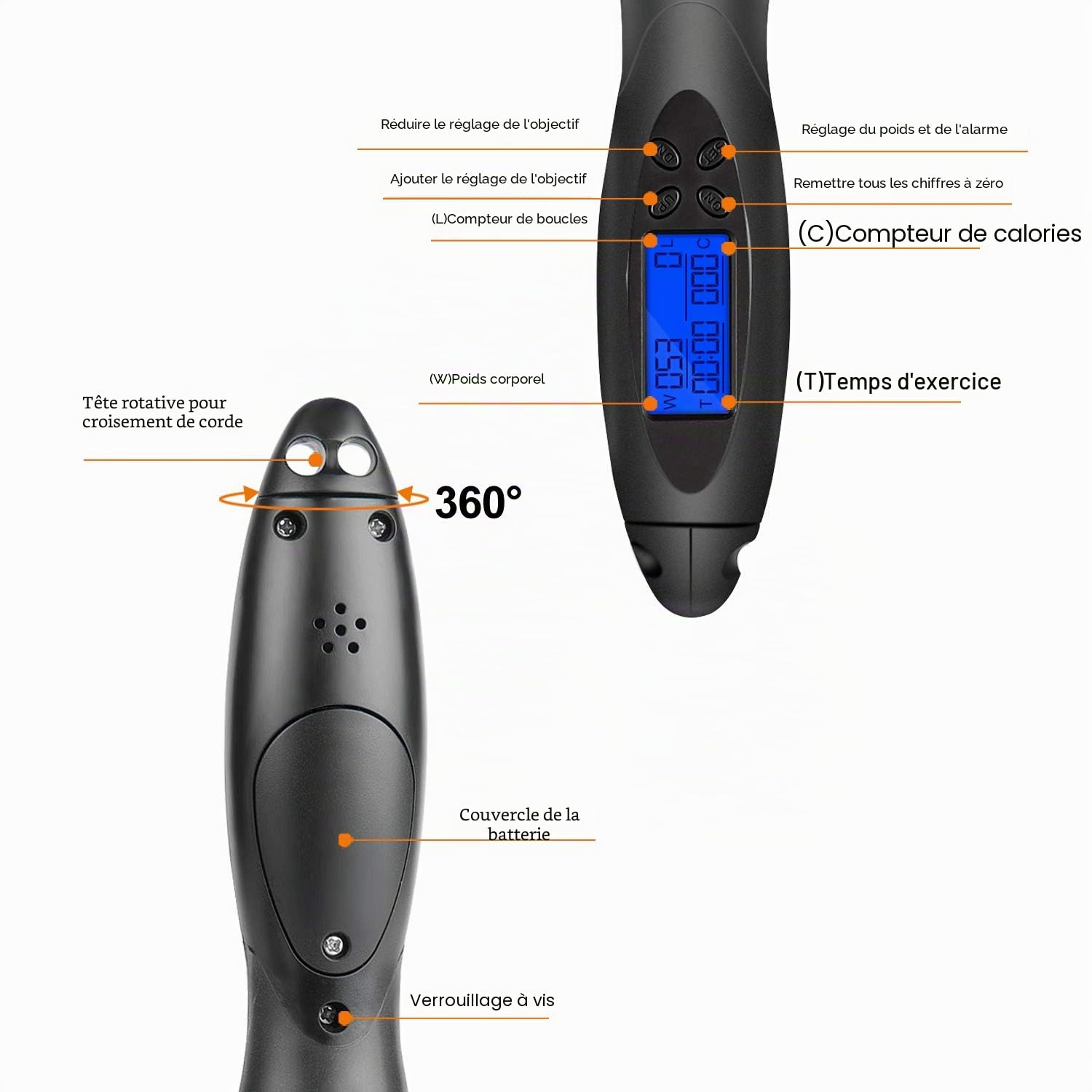 Corde à Sauter Sport, Corde à Sauter sans fil avec Compteur Calories et Minuterie, Jump Rope Réglable, LCD écran montrant, Poignées Antidérapantes pour Adulte,Enfant