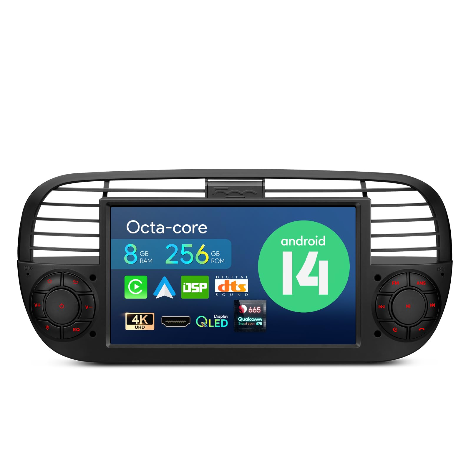 XTRONS Octa Android 13 Car Stereo 7 Inch 1 DIN DVD Player GPS Navigation Built-in 4G WIFI Car Play DSP RDS Radio Bluetooth Optional AHD CAM TPMS DVR DAB+ for Fiat 500 (2007-2015) Black — view 12