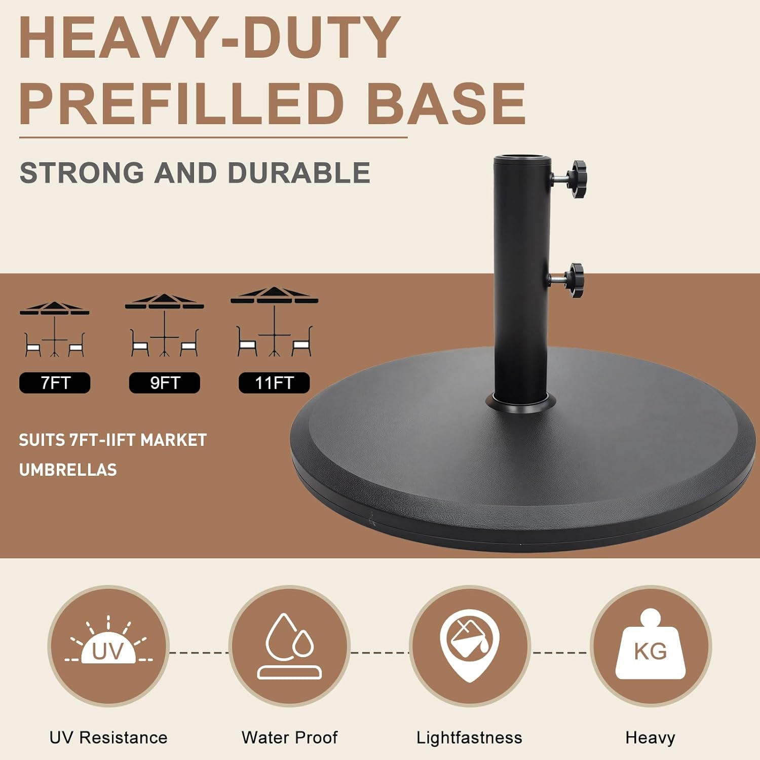 T&Jero 29 lb Round Heavy Duty Patio Market Table Umbrella Base Stand Weight Pre-Filled for Outdoor, Black