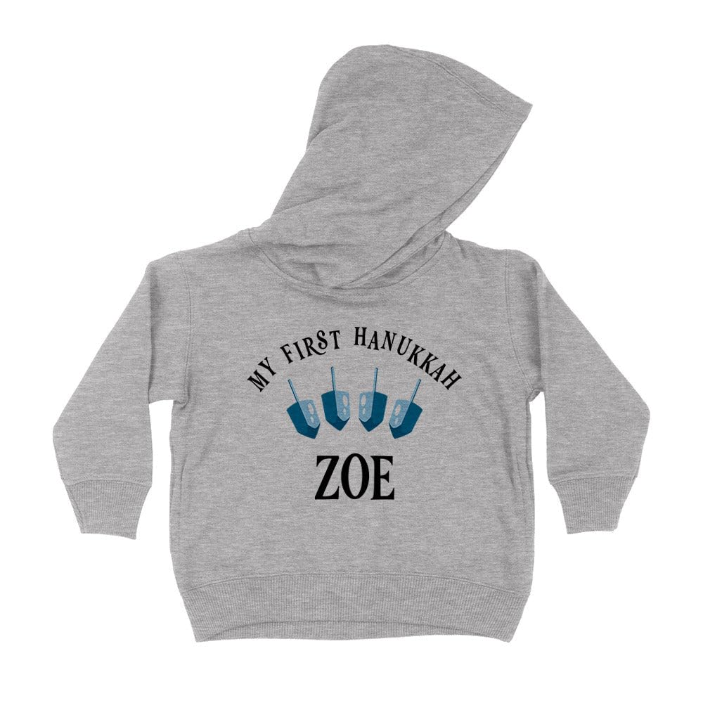 First Hanukkah Zoe Kids Hoodie Sweatshirt Toddler 4T Heather Grey