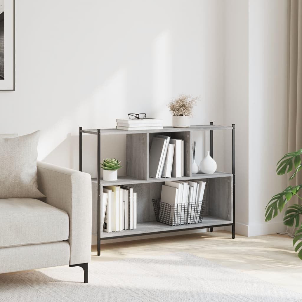 Regał na książki Sonoma szary, 102 x 28 x 77,5 cm, regał stojący z dużą ilością miejsca do przechowywania, do salonu, biura, biblioteki i pokoju dziecięcego, wytrzymały system regałowy do