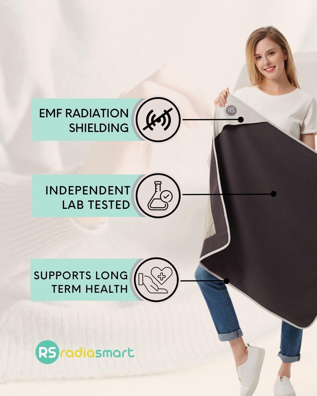 Radia Smart® Grey Cotton Blanket | EMF Protection, Anti-Radiation