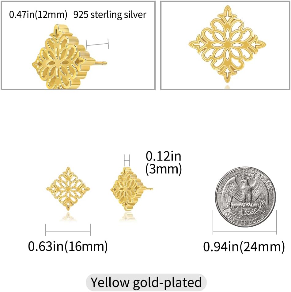 Square Chunky Golden Stud Earrings for Women | 18K Gold Plated Flower Studs Earrings - Image 2