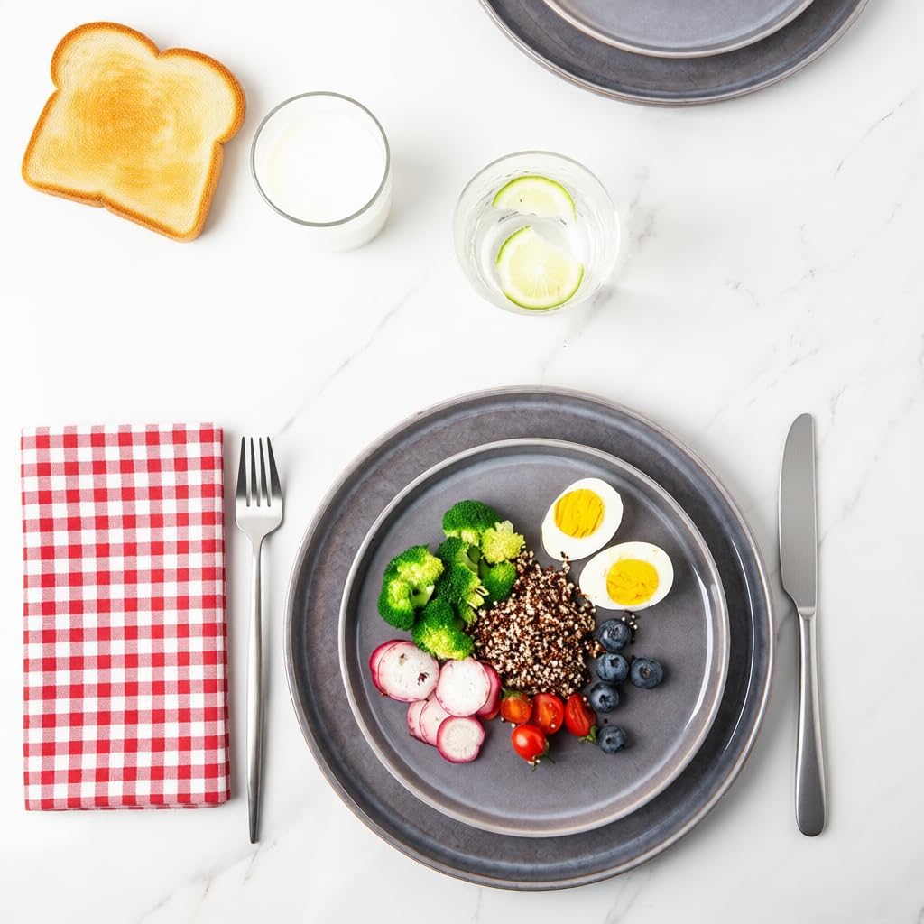 AmorArc Stoneware Dinnerware Sets,Round Reactive Ceramic Plates and Bowls Sets,Highly Scrath Resistant | Dishwasher & Microwave Safe Dishes,Service for 4 (12pc)