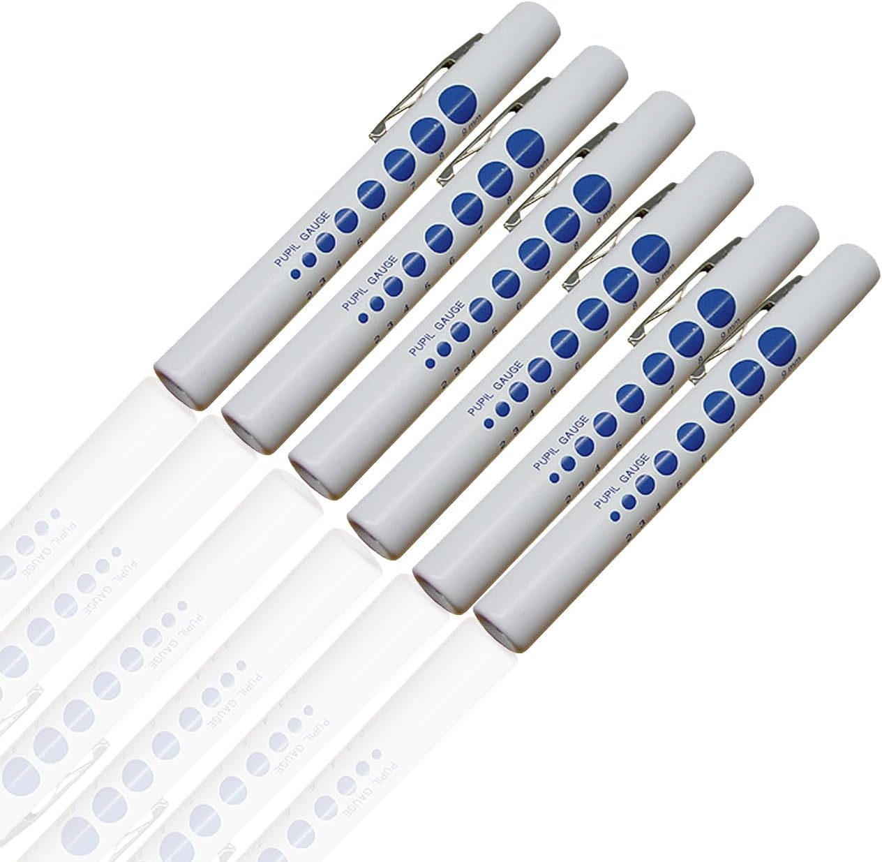 EMI White Bright LED Disposable Pen Light Diagnostic Medical Penlight with Pupil Gauge - 6 Pack