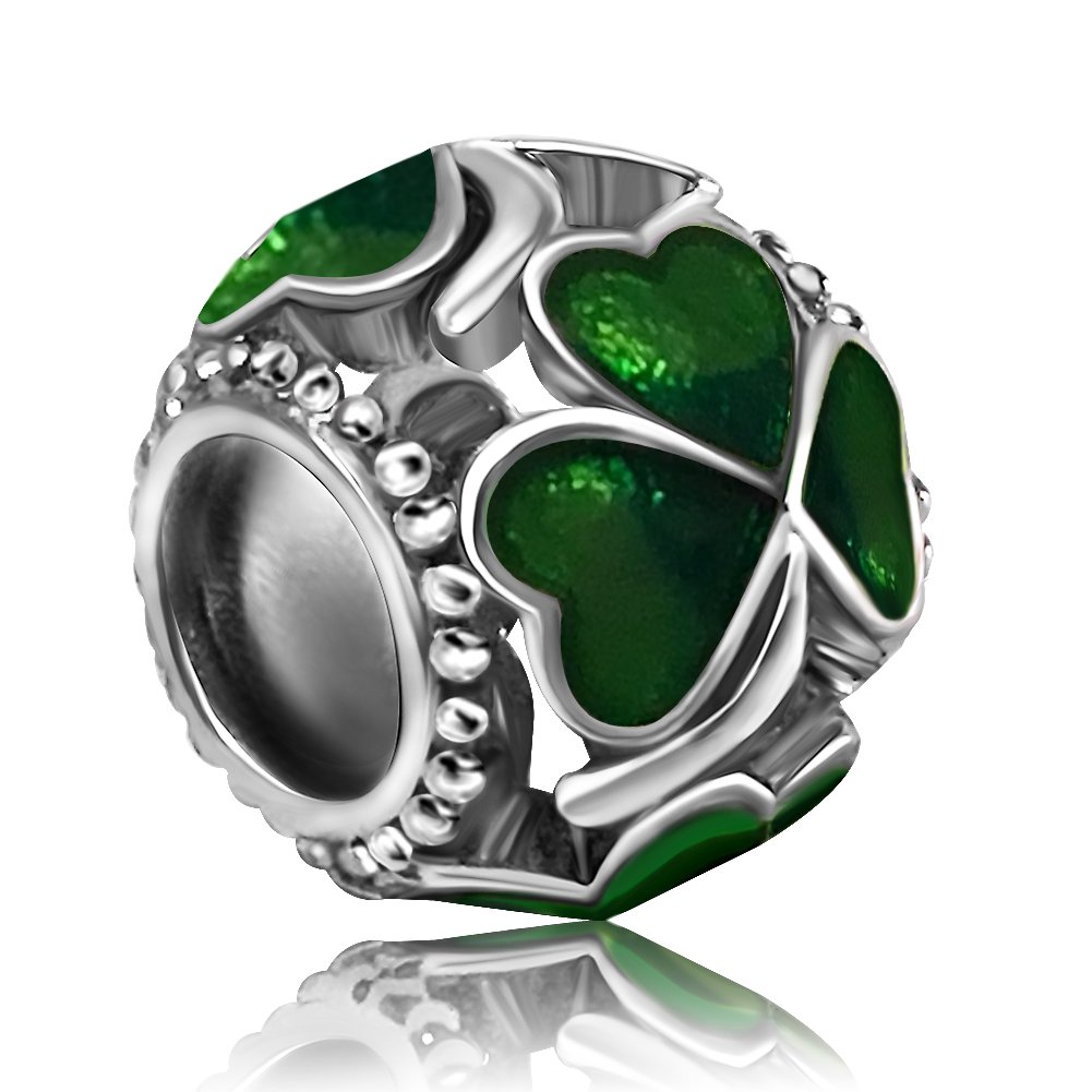4 Leaf Clover Lucky Love Charm Green Womens Beads Charms Fits Pandora Charms Halloween Valentine Mother Christmas Jewelry