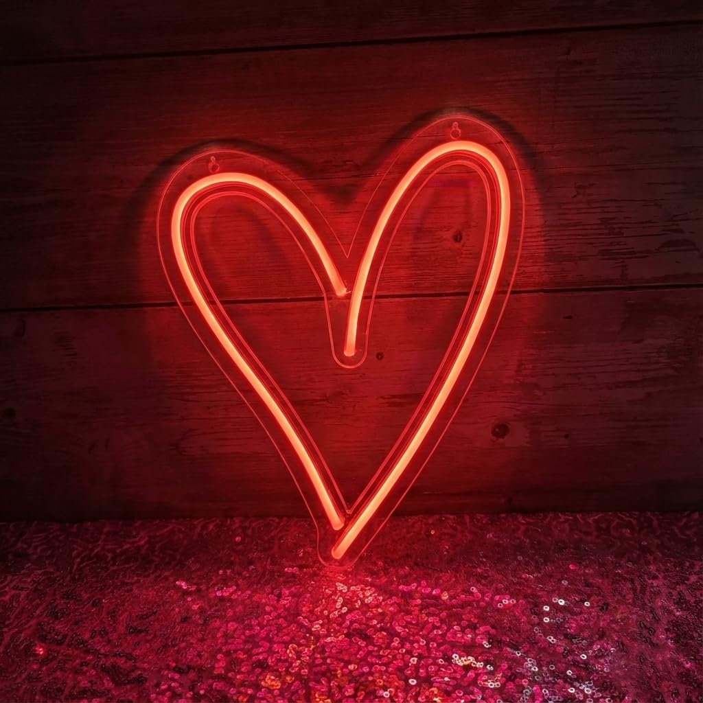 LED Heart Neon Sign, Red Wall Light for Bedroom, Romantic Home Decor, USB Powered Valentine’s Day Gift for Her/Him
