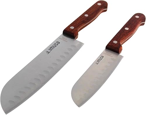 Miniatura 9 de IMUSA Juego de cuchillos de 3 piezas con mango de madera, cuchillo de chef de 8 pulgadas, cuchillo Santoku de 7 pulgadas y cuchillo utilitario de 5