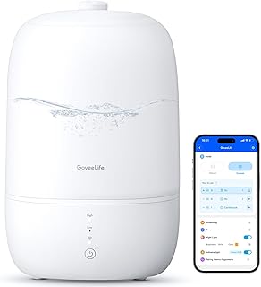 GoveeLife Smart 3L Humidifiers for Bedroom, Top Fill Cool Mist with Essential Oil Diffuser, Humidity Control, WiFi Air Humidifier with Night Light, 360° Nozzle, for Baby, Plants, Home, Work with Alexa