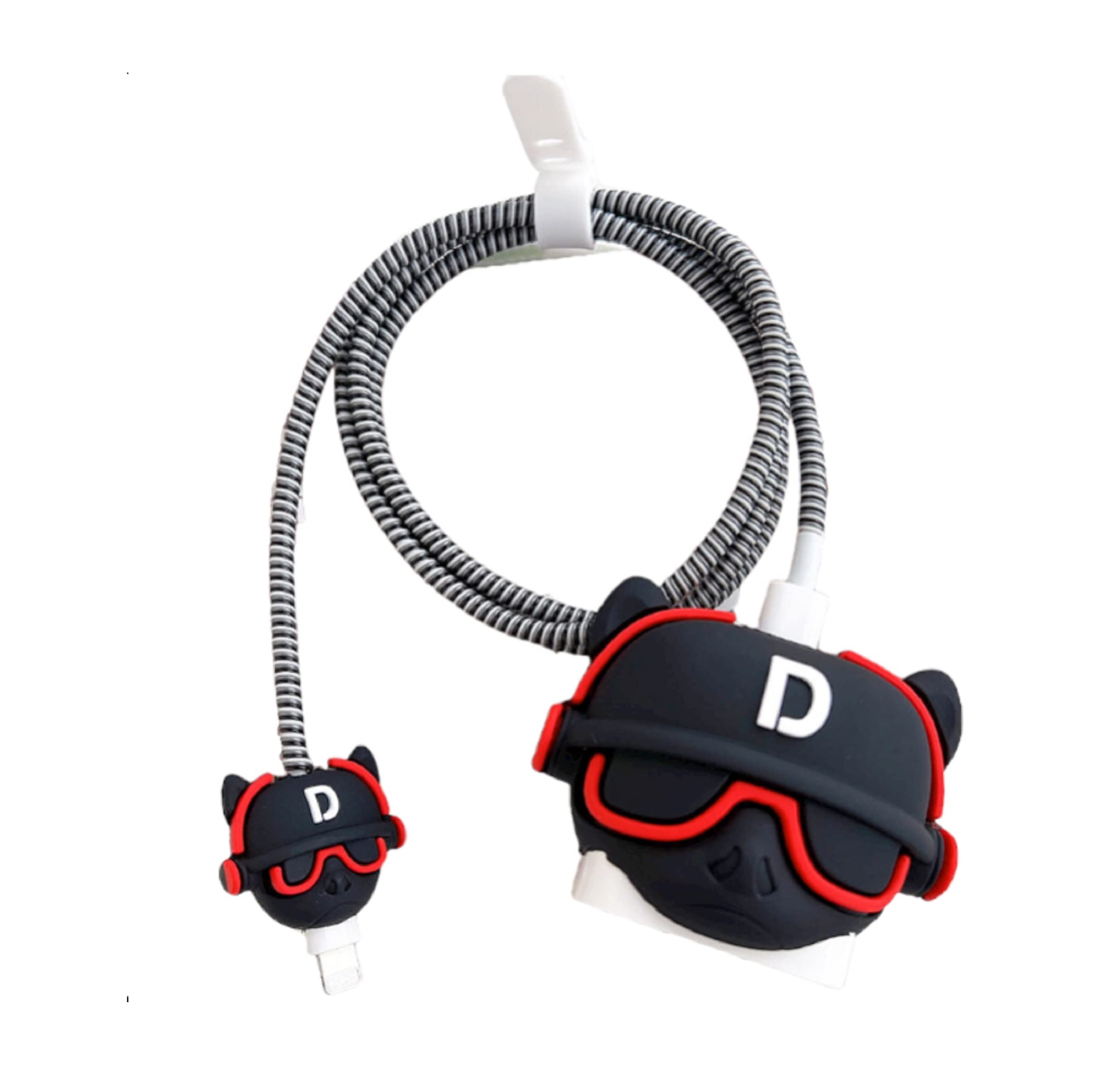 AUGEN Cartoon 3D Design Protective Case for 20W iPhone USB-C Power Adapter Charger, Cute Cartoon Lightning Data Cable Case for iPhone Charger (French Bull Dog, Pack of 1), Multi-Colored