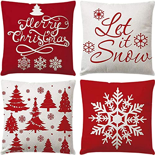 Zivisk Housses Coussin de Noel 45x45cm Lot de 4 Deco Noël Taie Oreiller Christmas Décoration pour Intérieur, Canapé, Chambre, Cadeau de Vacances d'hiver Cover