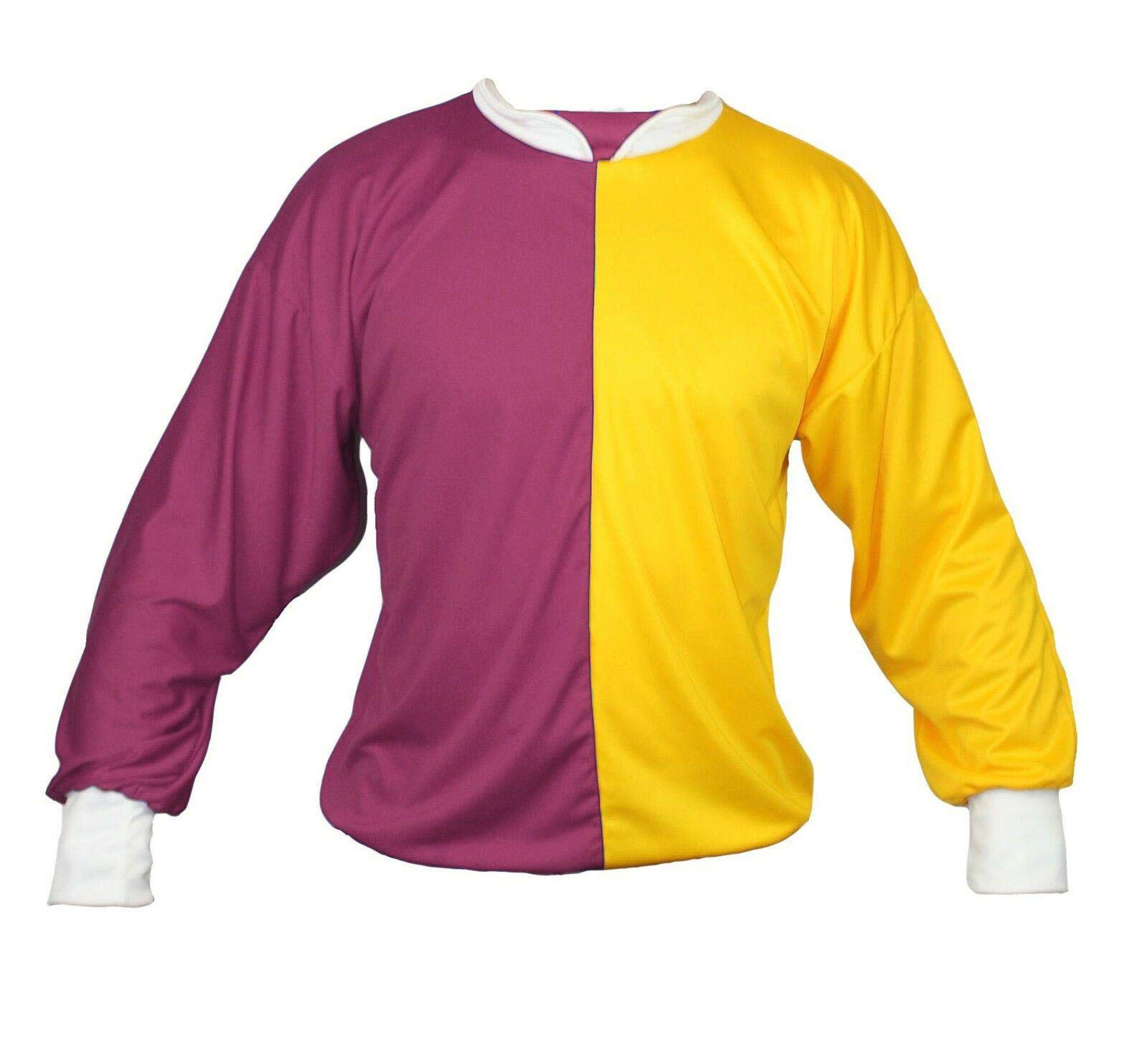 Adults Horse Racing Top Jockey Jersey Silks Colours Equestrian Cheltenham National Fancy Dress [Burgundy & Yellow] — image 1