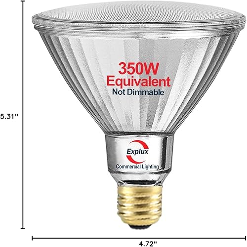 Miniatura 7 de Explux - Foco LED de inundación equivalente a 350 vatios PAR38, ultra brillante, 5200 lúmenes, vidrio completo, impermeable y antienvejecimiento, no