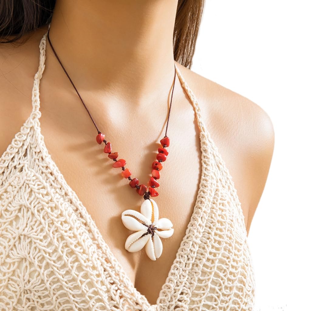Kalttoy Women's Black Shell Flower Pendant Necklace Ethnic Style Clavicle Chain Choker Neck Chain