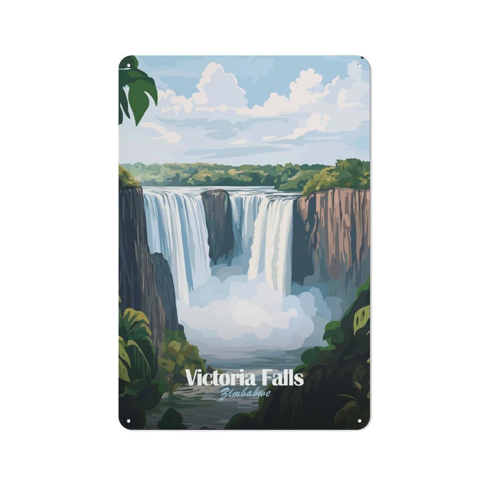 Junmoney Style-3 Tin Sign 30X20cm With Victoria Falls Poster For Garage Wall, Retro-Style Decor, For Room Styling Across Garages And Workshops