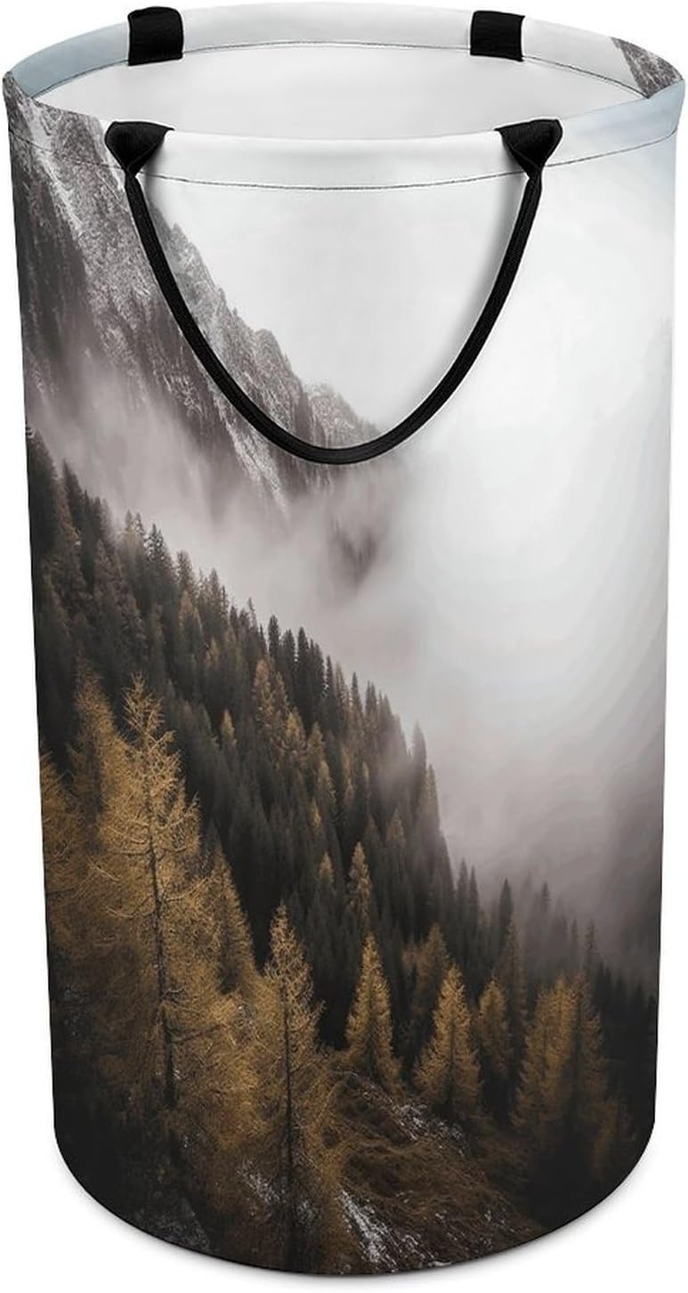 Landscape of Trees And Mountain Surrounded by Fog Laundry Hamper Large Collapsible Laundry Basket with Handles Waterproof Clothes Hamper Portable Dirty Clothes Basket for Bedroom Laundry Room Closet B
