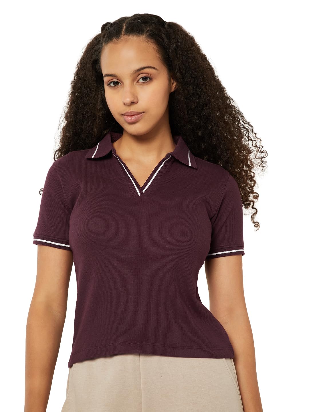 max Women Solid Ribbed Polo T-Shirt-picture-27