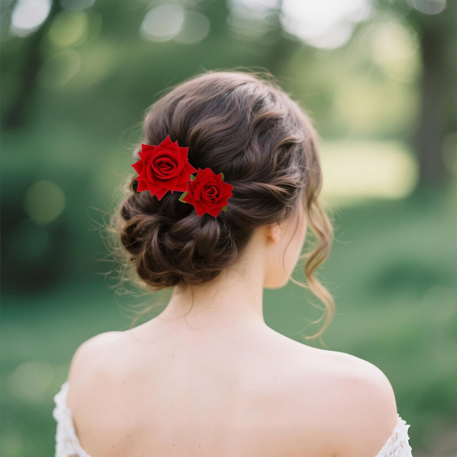 Wecoe 4pcs Red Rose Hair Clips Flower Hairpin Brooch Floral Clips Mexican Hair Flowers Artificial Headpieces Decorative Accessories for Women Girls Wedding Party Mother's Day Decor(2 sizes) - Image 4