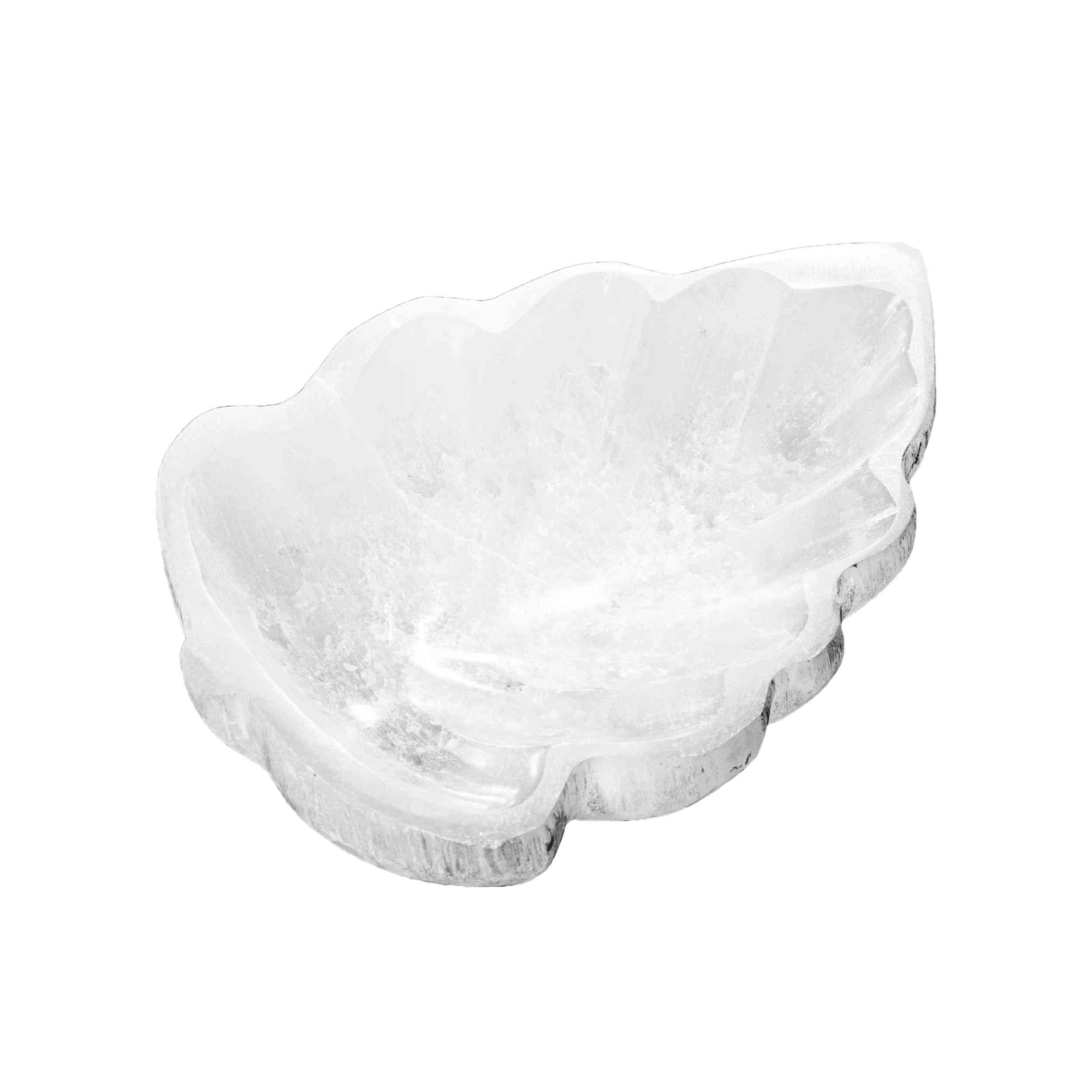 NKlaus Cuenco de hojas de selenita de 12 cm – Piedra natural para limpiar piedras curativas y joyas, cuenco decorativo tallado a mano para meditación, reiki y esoterismo