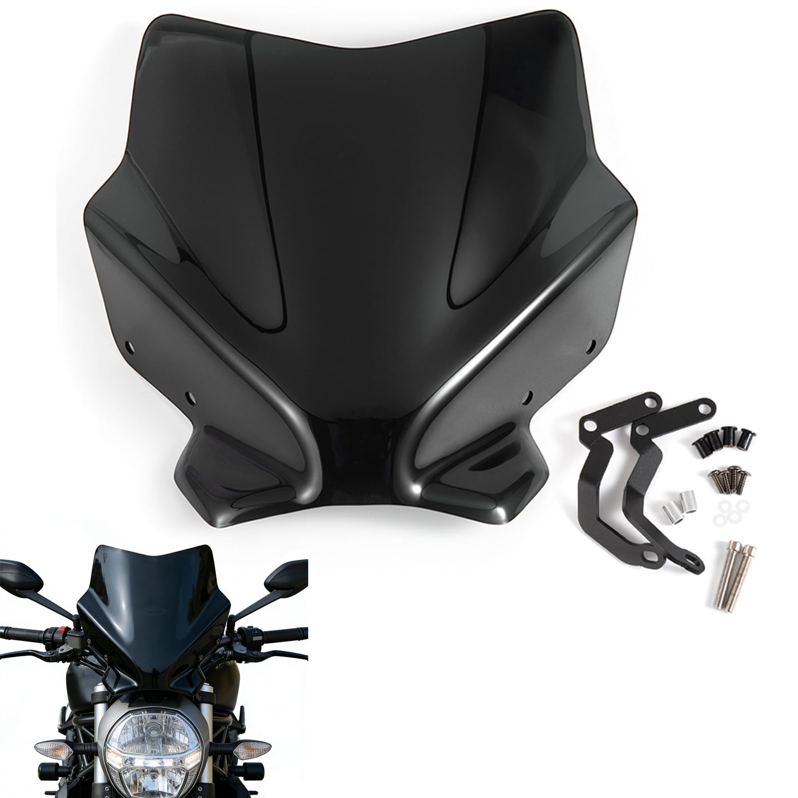 Motorradwindschutzscheibe Universal Motorrad-Windabweiser Windschutz für 1200 2014 s 1200r 2014-2018 2022 (Schwarz)