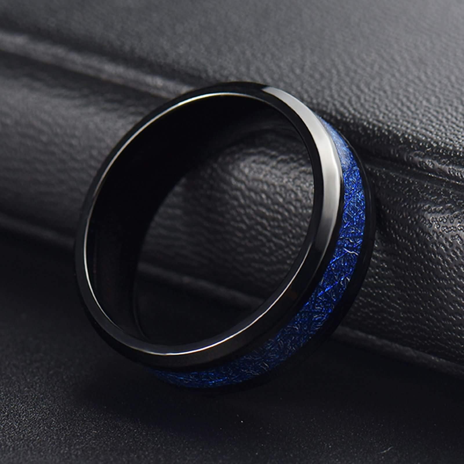 Anello Tungsteno Uomo Fede Nuziale Anello di Fidanzamento Intarsio di Meteorite Anello Uomo con Incisione 8MM Anello in Tungsteno Nero Blu Misura 12-31