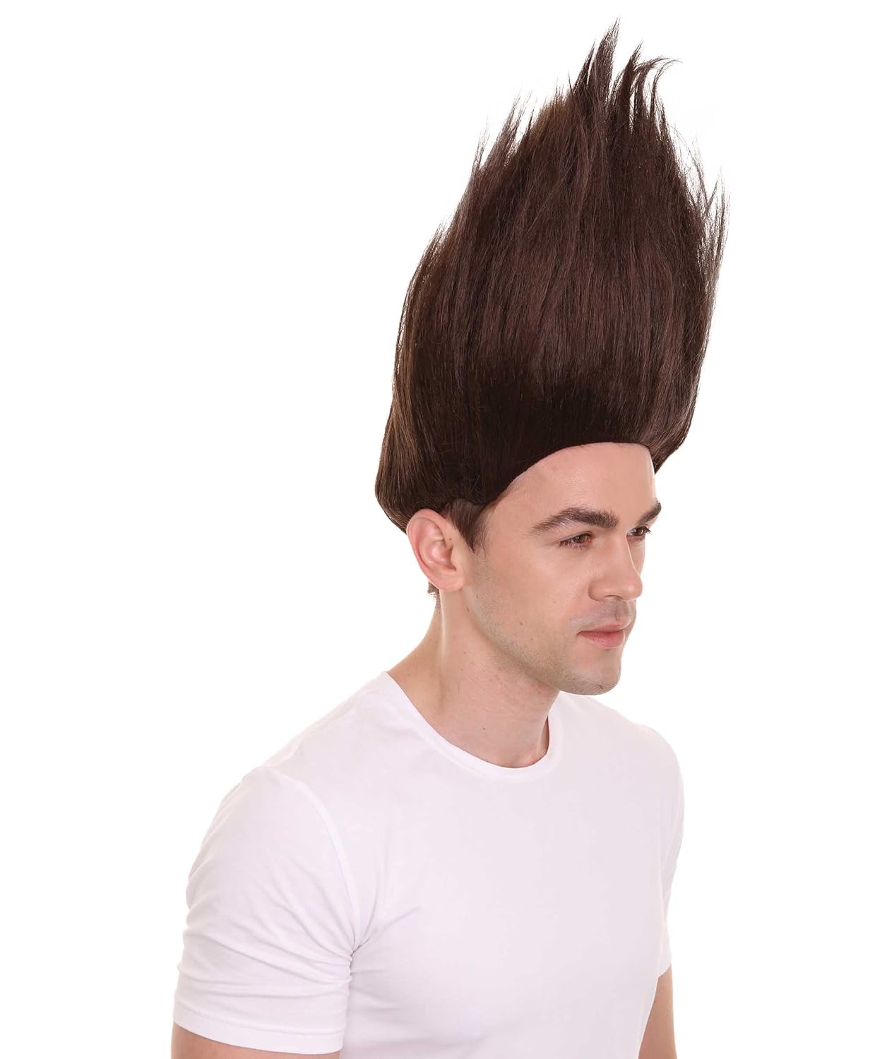 HPO Men's Troll Long Straight Brown Spiked Rocker Wig | Breathable Capless Cap Design