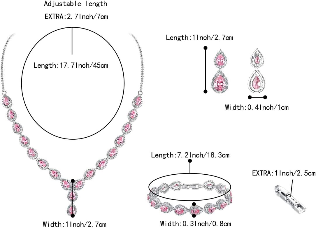 BriLove Wedding Bridal CZ Necklace Bracelet Earrings Jewelry Set for Women Teardrop Infinity Figure 8 Y-Necklace Tennis Dangle Party Prom Accessories - Image 6