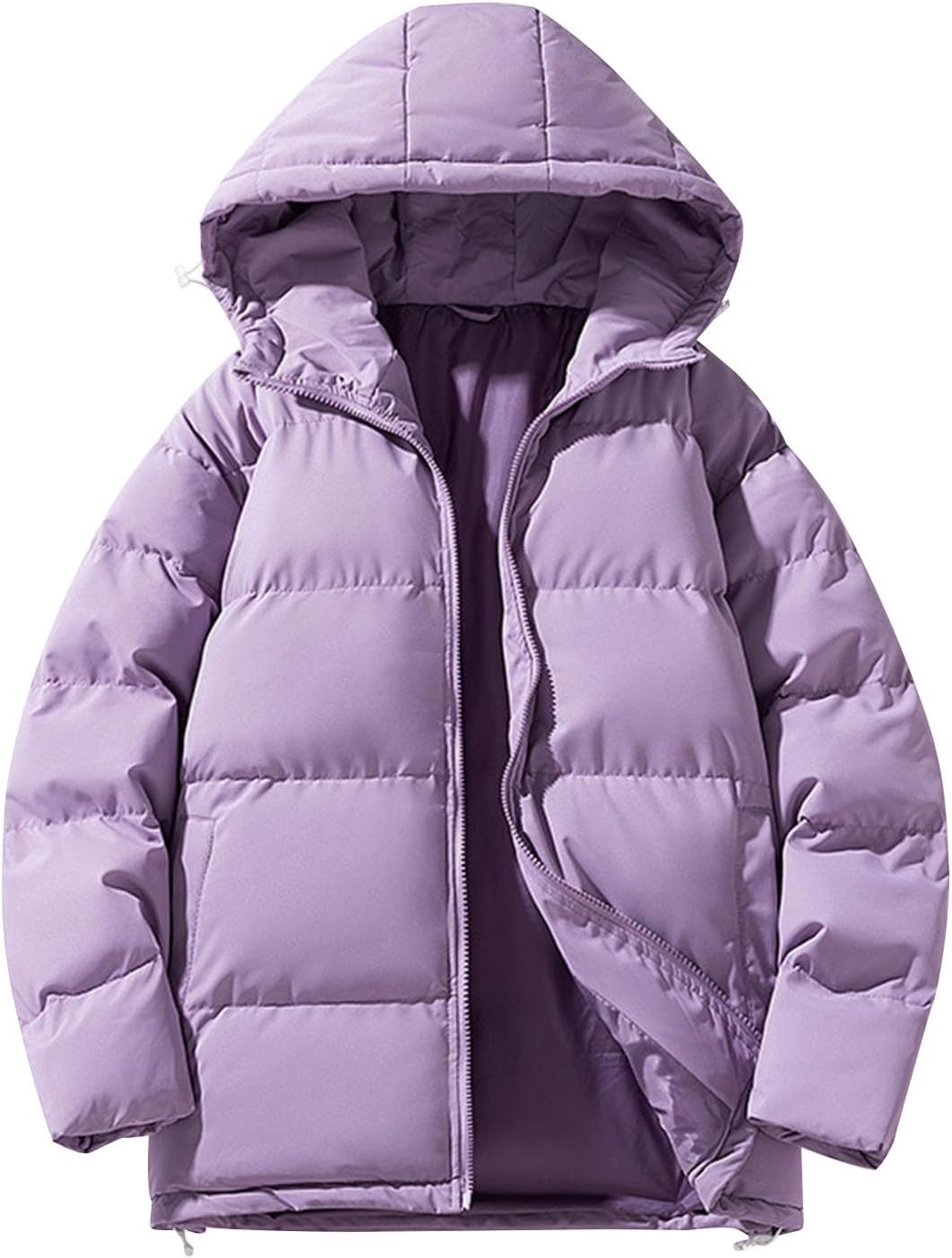 Hooded down Jacket Men Long Sleeve Zip up Warm Quilted Jacket Winter Casual Puffer Coats Outwear with Pockets