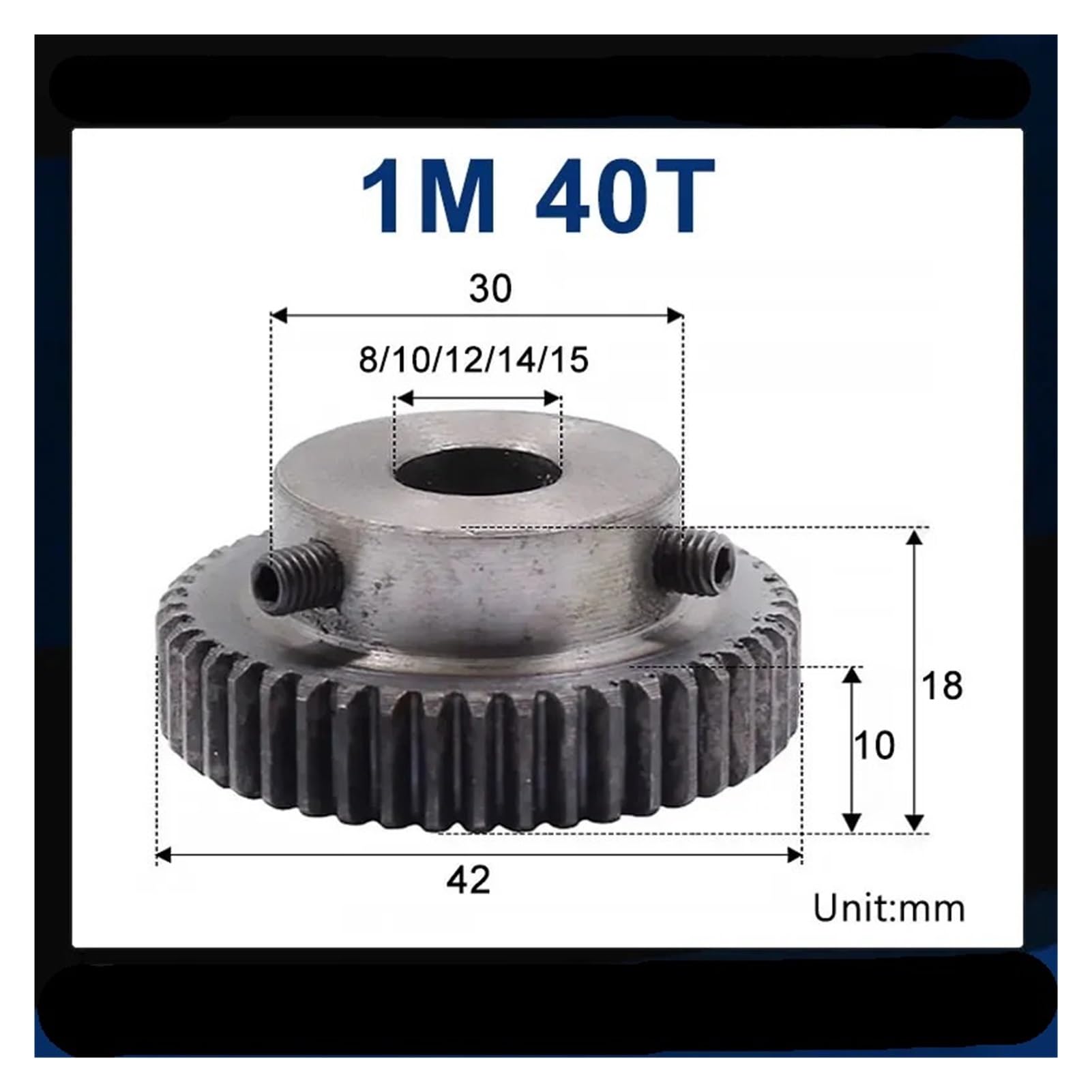 Engrenage droit 40 dents, 1 module | Alésage 8/10/12/14/15 mm | Engrenage métallique en acier 45# | Compatible avec les moteurs et les systèmes de transmission(14mm,3pcs 1M 40 Teeth)