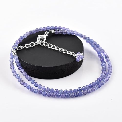 Miniatura 233 de Gargantilla de piedras preciosas naturales, cuentas redondas facetadas, joyería chapada en plata, cristales curativos, cumpleaños, hecho a mano