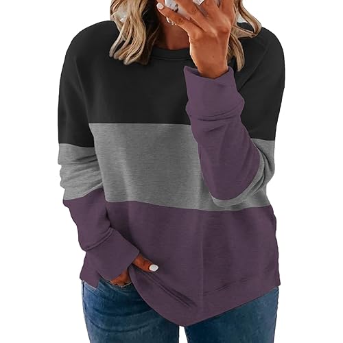 VISLILY Plus-Size Sweatshirts for Women Color Block Pullover Tops