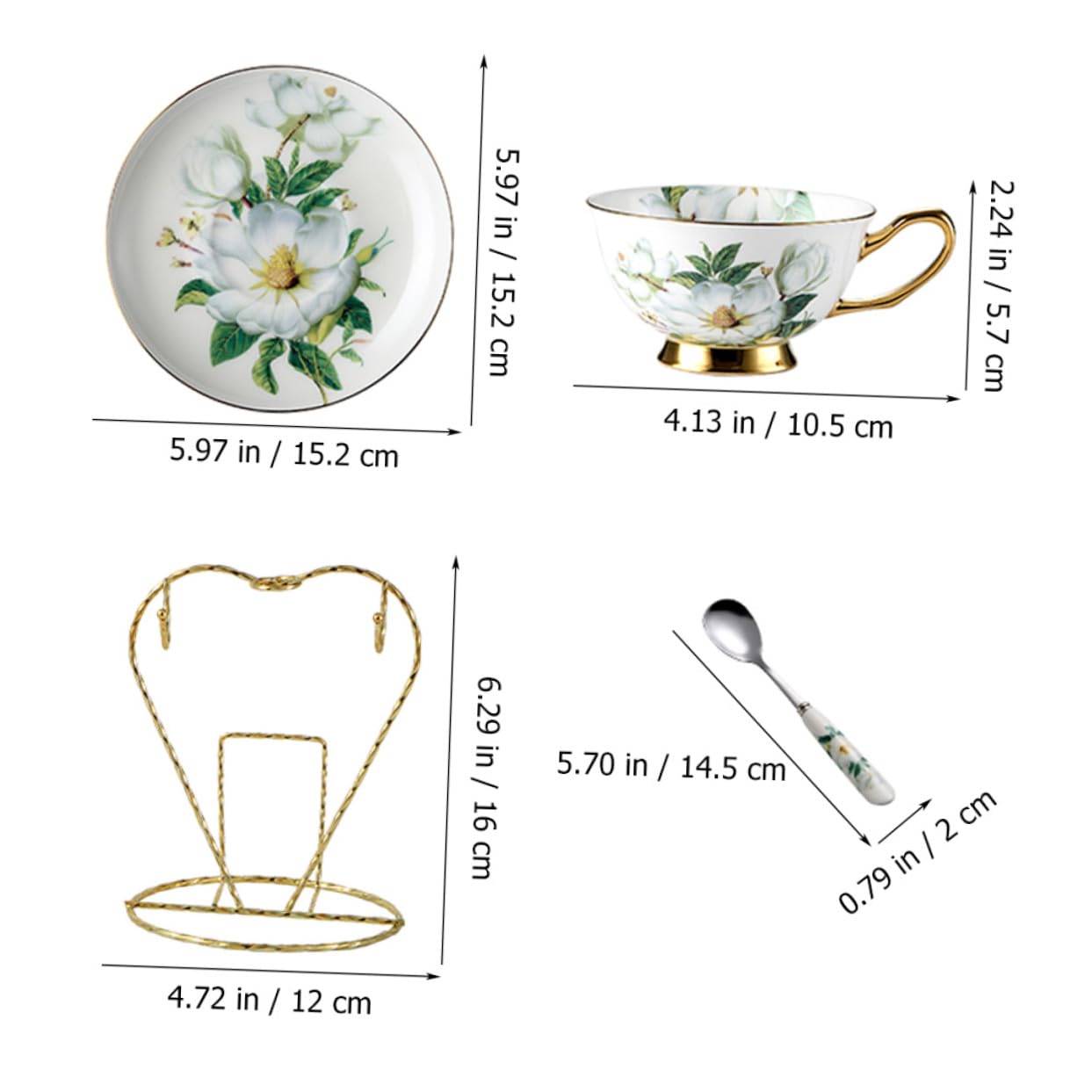 Gatuida Set 2 Tazze e Piattini da Tè in Ceramica Creativa Cucchiaino e Supporto, Tazze da Caffè Latte Impugnatura Comoda, Adatte per Pomeriggi di Tè e Riunioni di Famiglia
