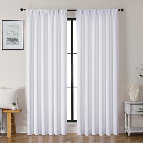 Miniatura 18 de Gwine - Cortinas opacas negras para dormitorio de 84 pulgadas de largo, juego de 2 paneles, cortinas sólidas reductoras de ruido con aislamiento